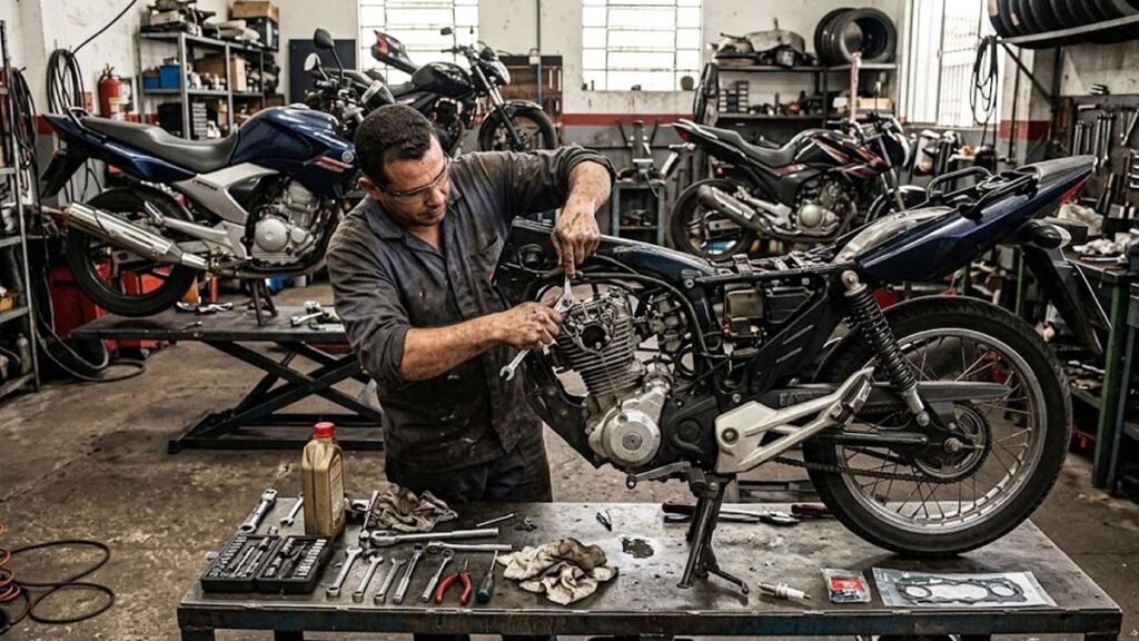 Motocicleta em revisão
