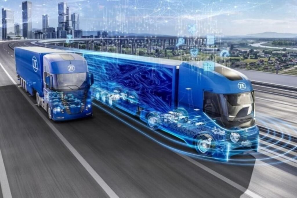 Caminhão em operação com tecnologia avançada