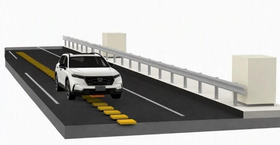 Estrada com tecnologia de recarga elétrica em movimento