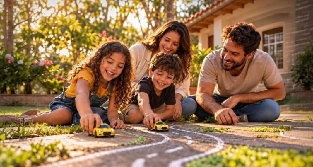 Família se divertindo ao ar livre
